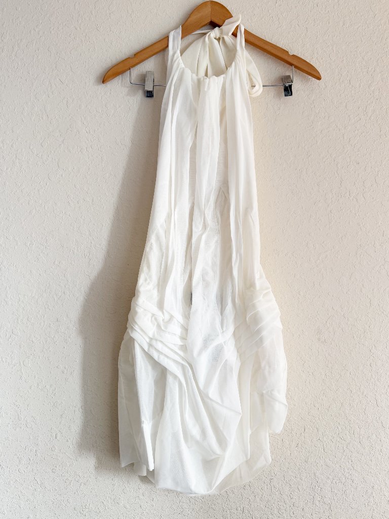Innovare Denim White Davion Halter Mini Dress Nwt Size Small Bubble Hem — image 2 of 8